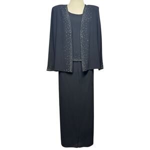 R&M Richards 3-Piece Formal Pantsuit Black Silver 10